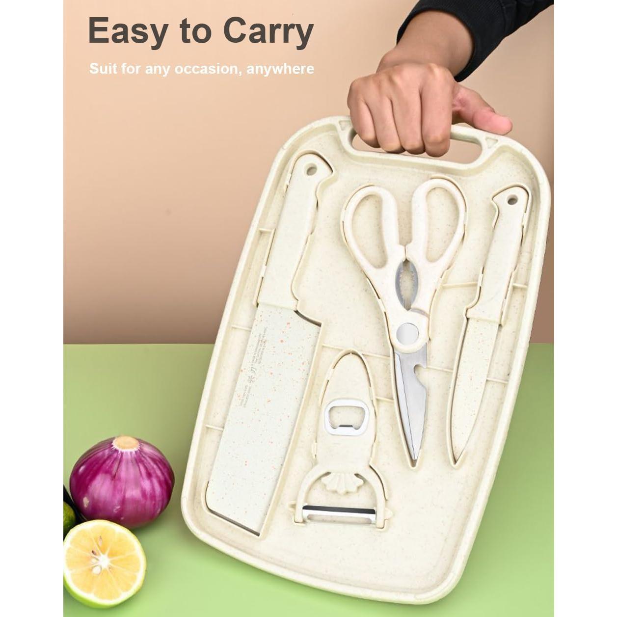 Set de cuchillos SUJAYU 5 en 1 con tabla de cortar y tijeras