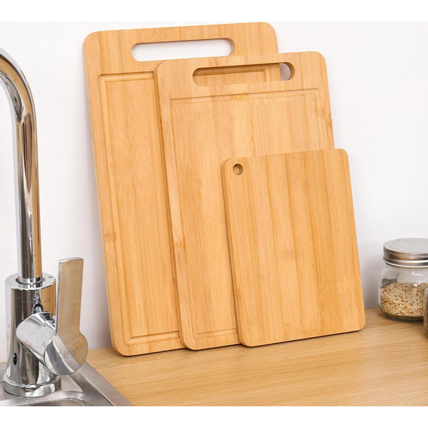 Juego de 3 Tablas de Cortar de Bambú Pesueklns con Surcos