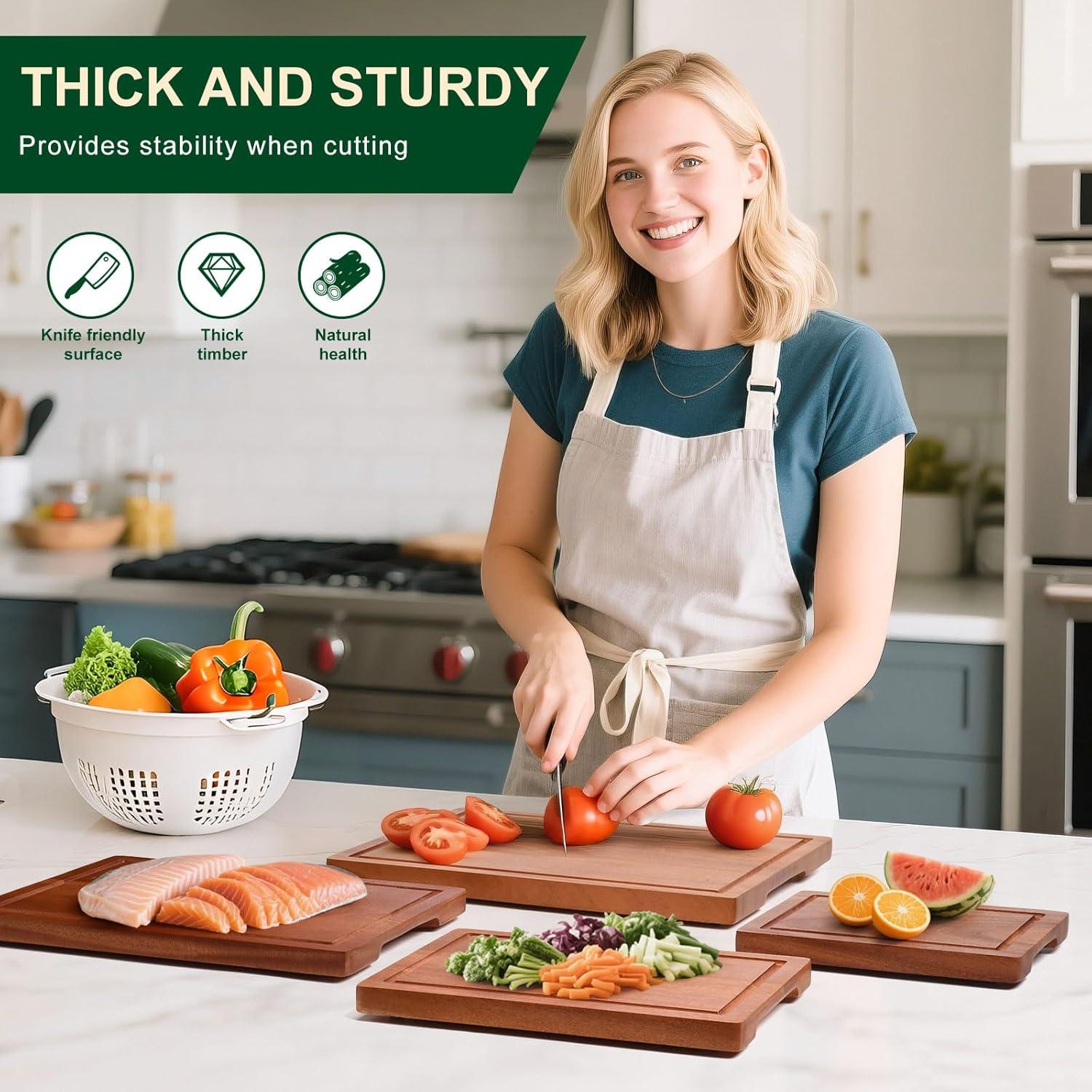 Juego de tablas de cortar de madera YeadCedle 4 piezas con soporte