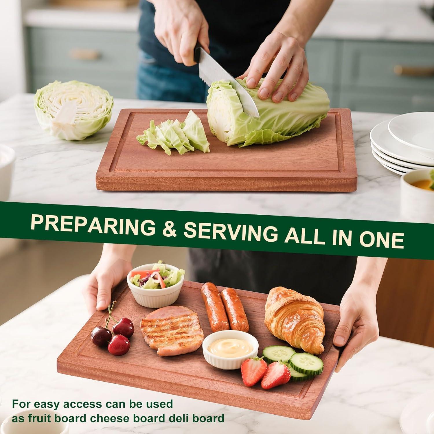 Juego de tablas de cortar de madera YeadCedle 4 piezas con soporte