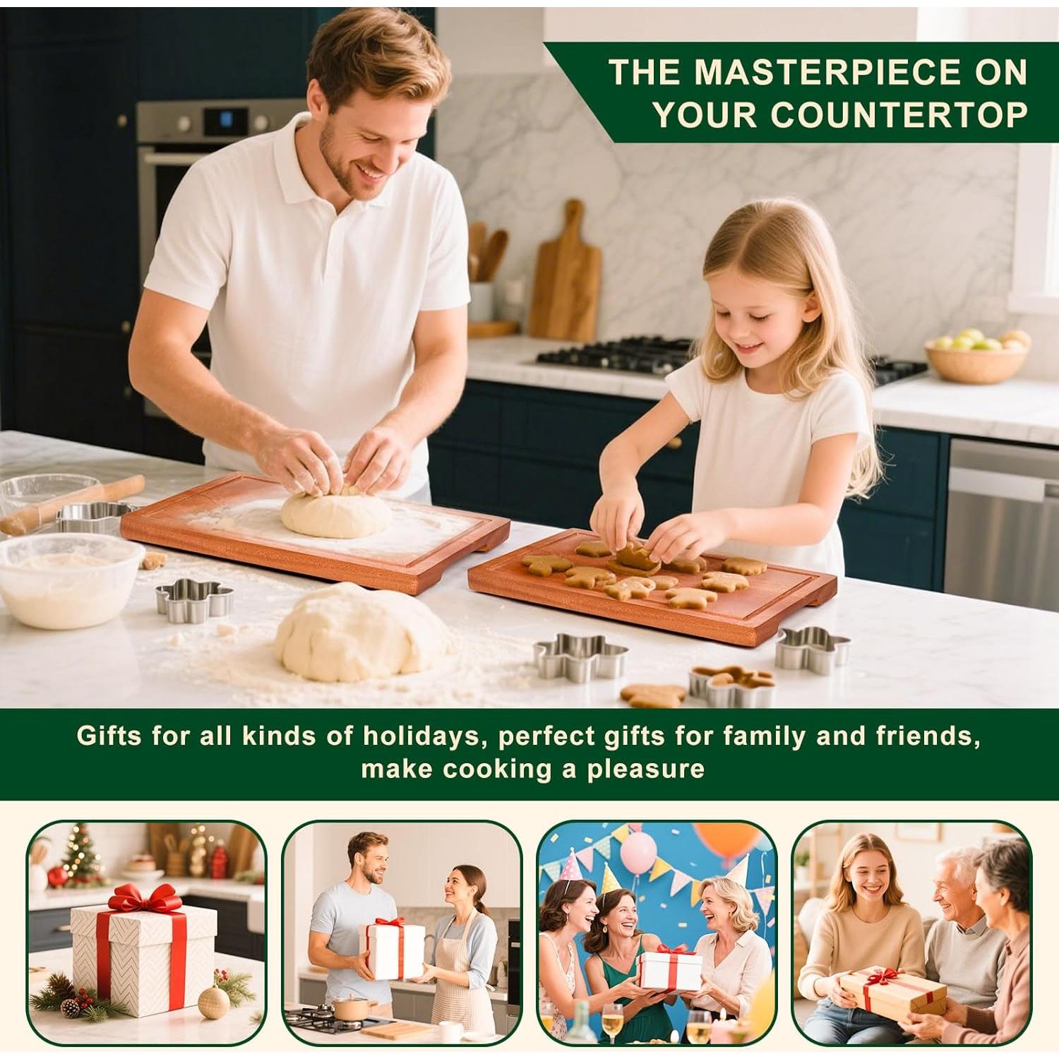 Juego de tablas de cortar de madera YeadCedle 4 piezas con soporte