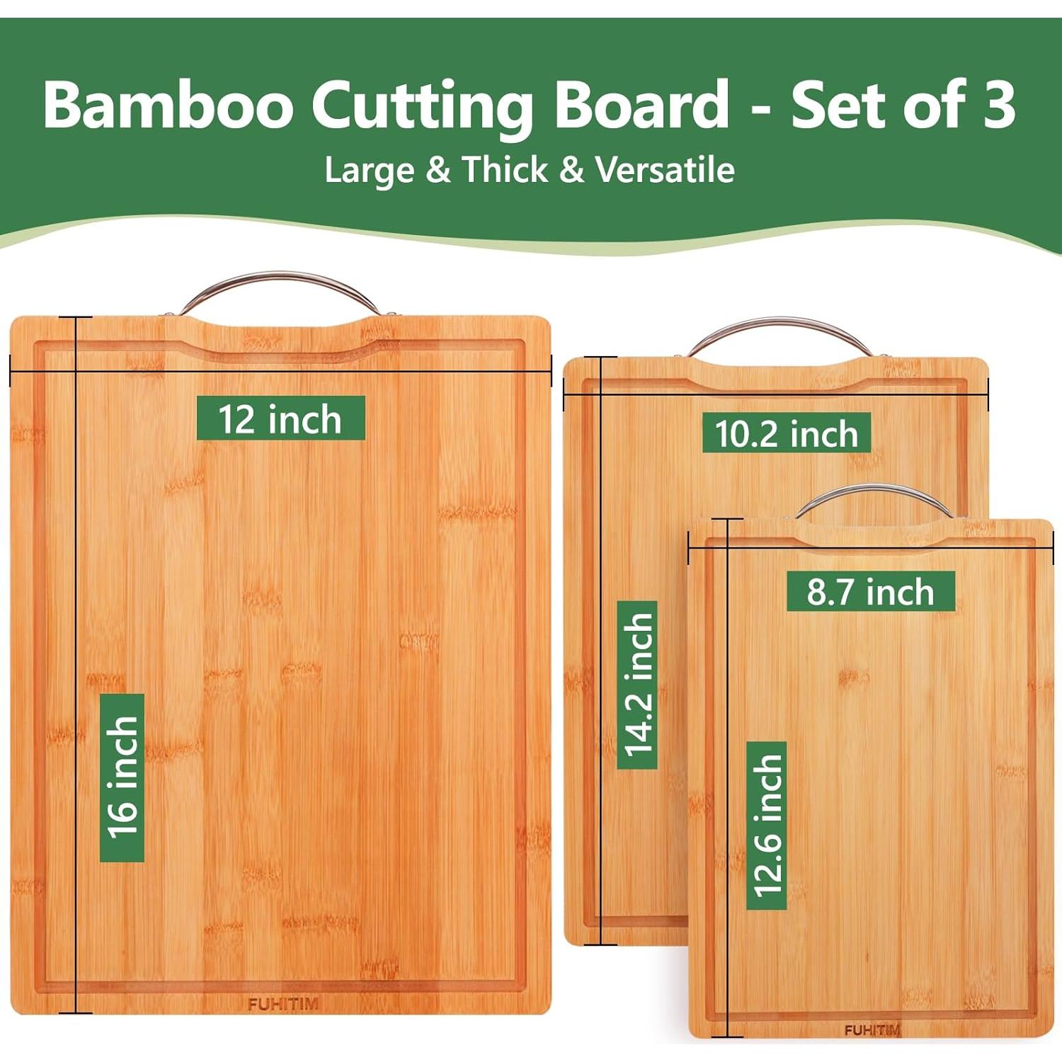 Juego de Tablas de Cortar de Bambú FUHITIM - 3 Piezas, Ecológicas