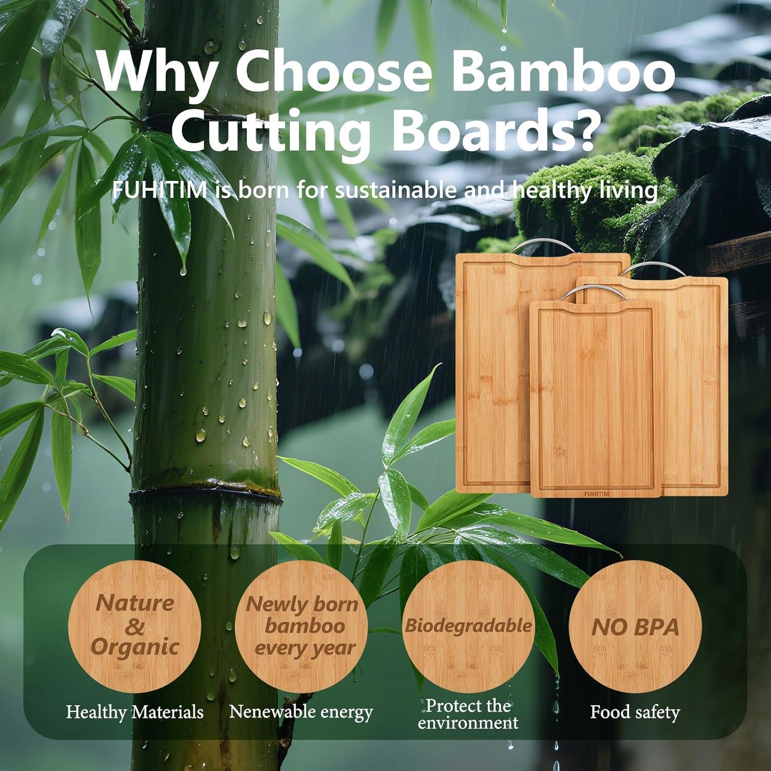 Juego de Tablas de Cortar de Bambú FUHITIM - 3 Piezas, Ecológicas