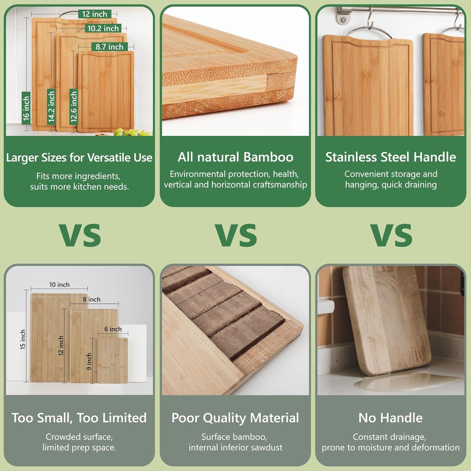 Juego de Tablas de Cortar de Bambú FUHITIM - 3 Piezas, Ecológicas