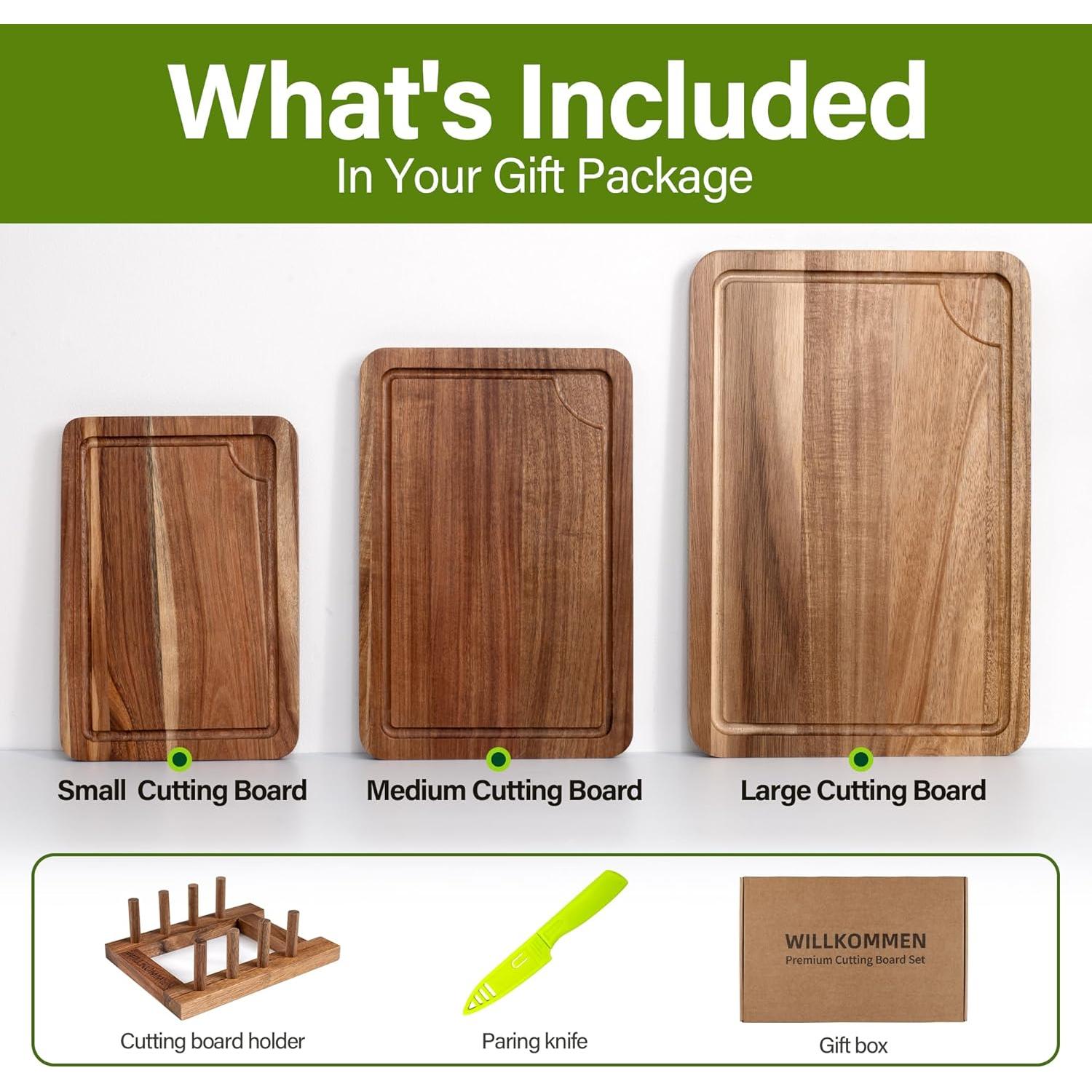 Juego de Tablas de Cortar de Madera de Acacia Willkommen, 3 Piezas