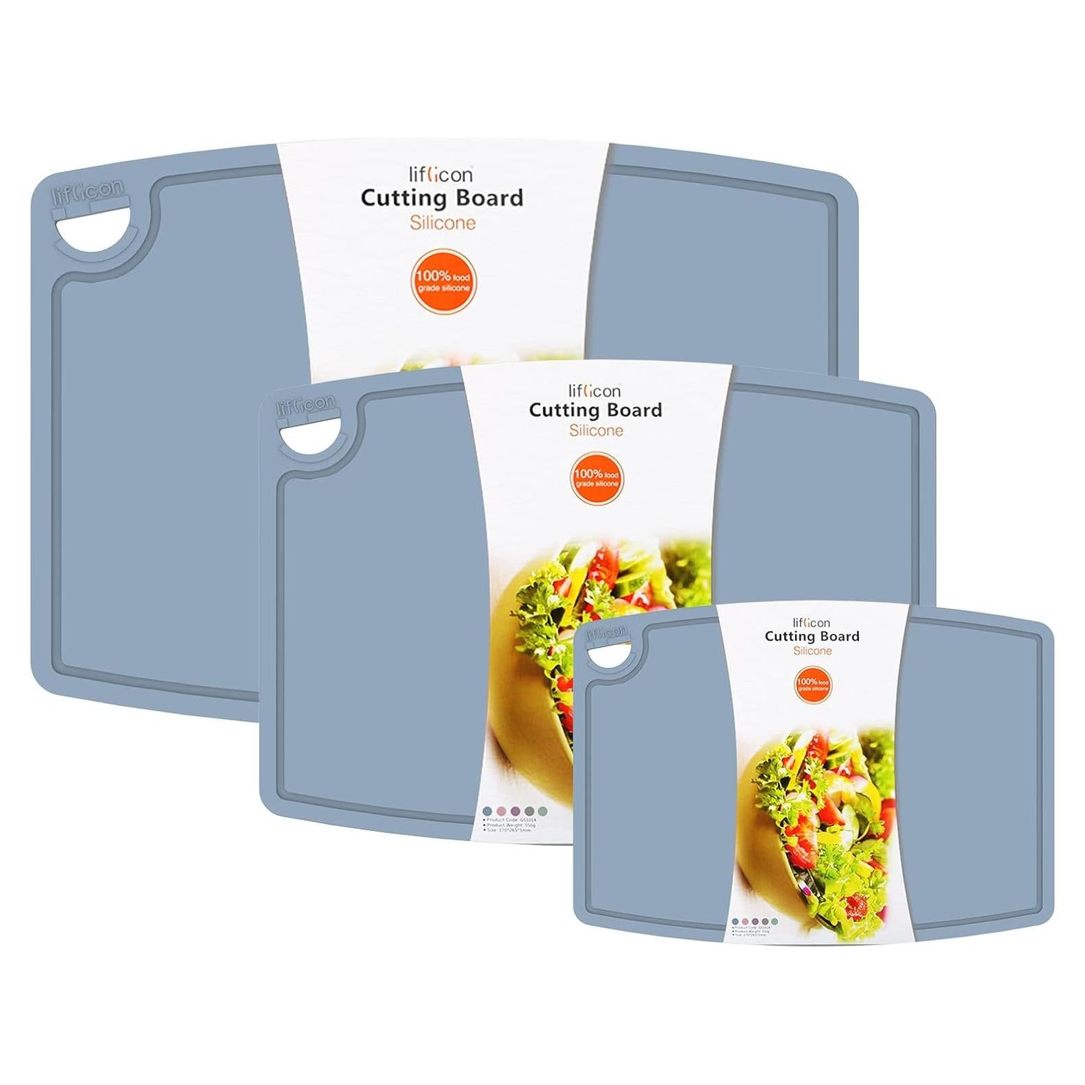 Juego de 3 Tablas de Cortar de Silicona Liflicon - Azul Claro