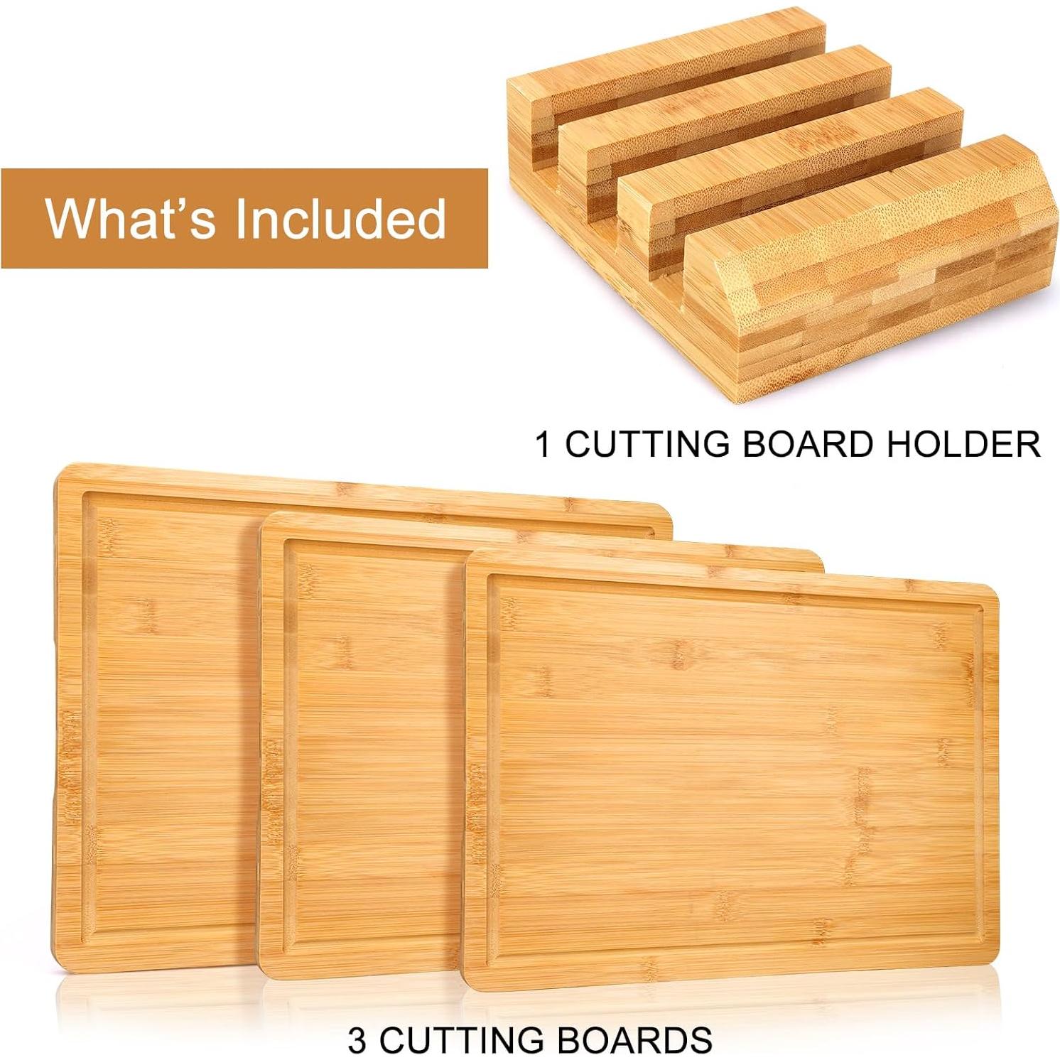 Juego de 3 Tablas de Cortar de Bambú Gtencemen con Soporte