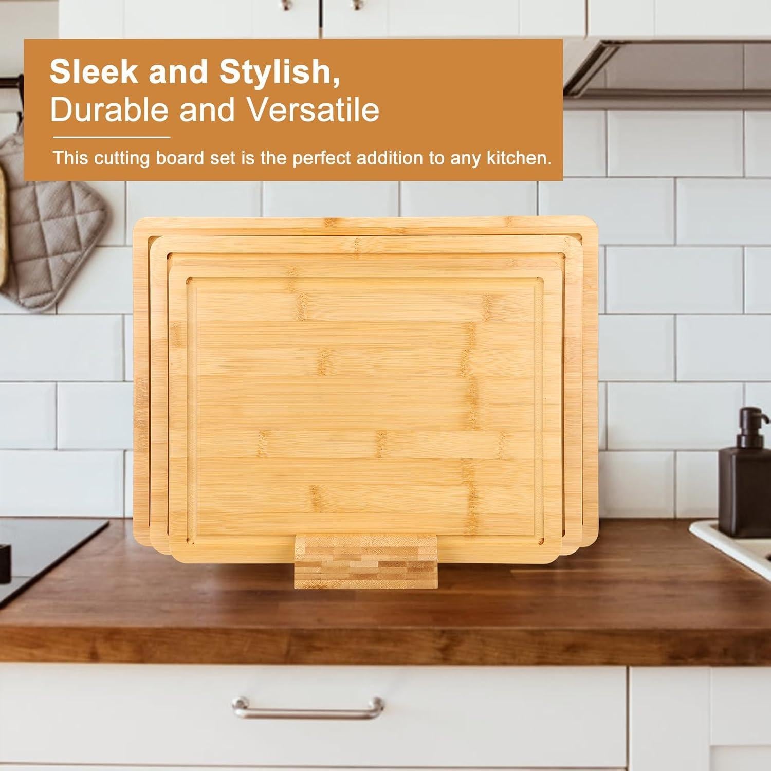 Juego de 3 Tablas de Cortar de Bambú Gtencemen con Soporte