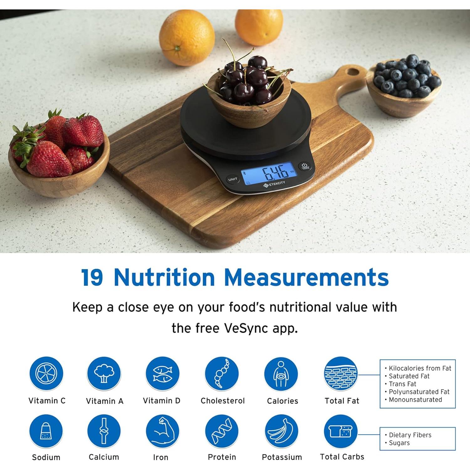 Etekcity Escala de Cocina Inteligente Digital 5000g Bluetooth