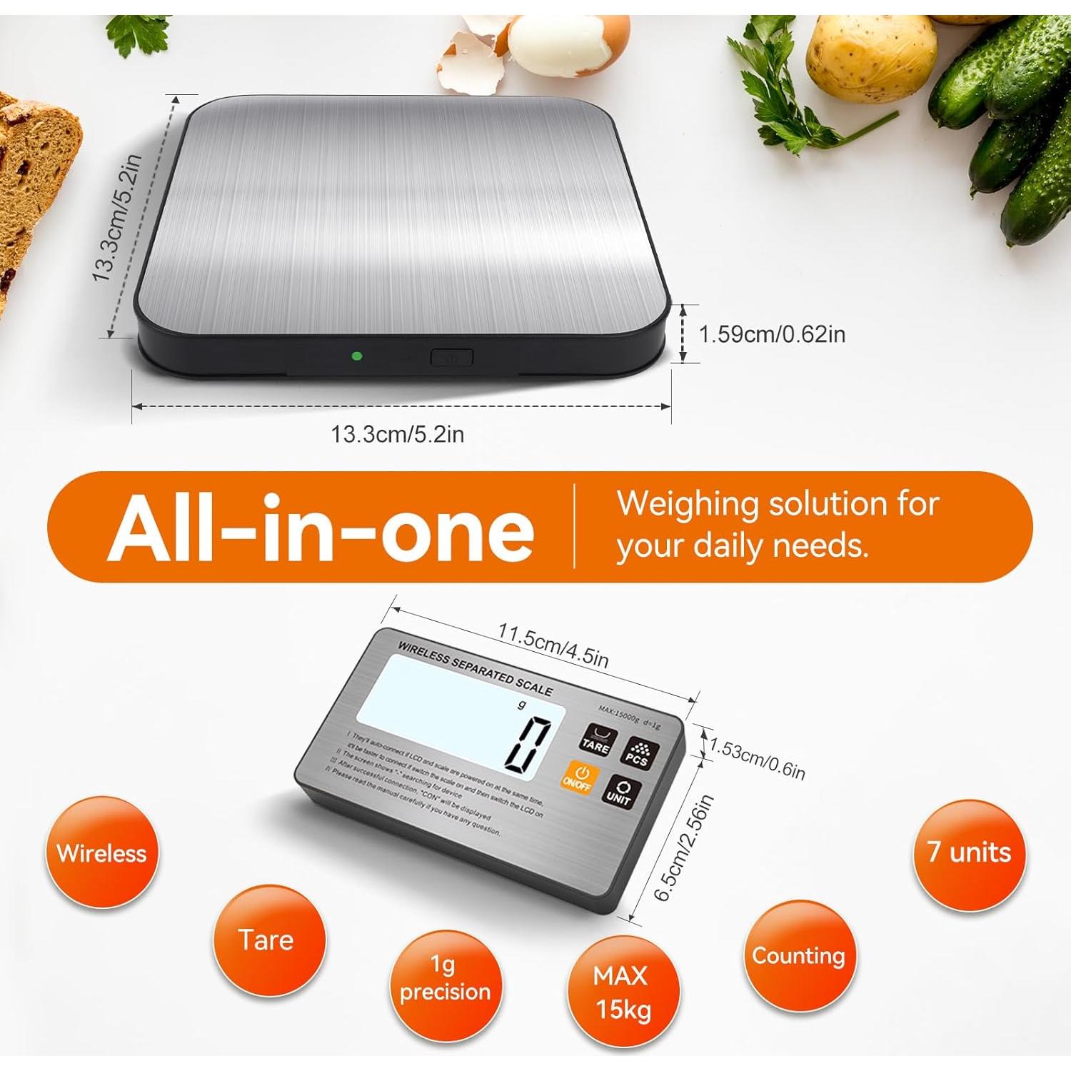 Báscula de Cocina Inalámbrica SHGMEET 15 kg Digital LCD