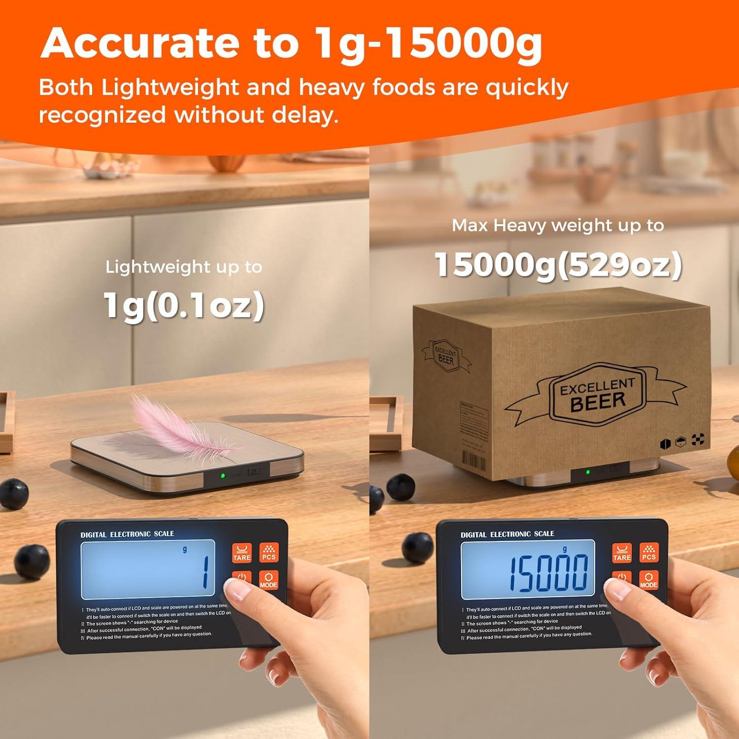 Báscula de Cocina Digital TRUDIN 15kg Pantalla Inalámbrica