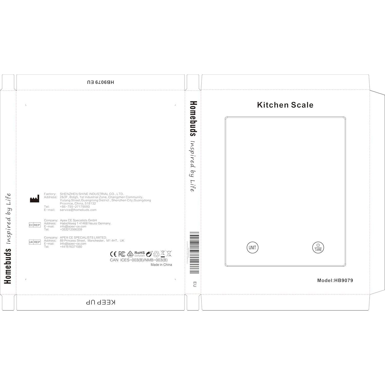 Balanza Digital de Cocina HomeBuds 10kg Azul LED 1g