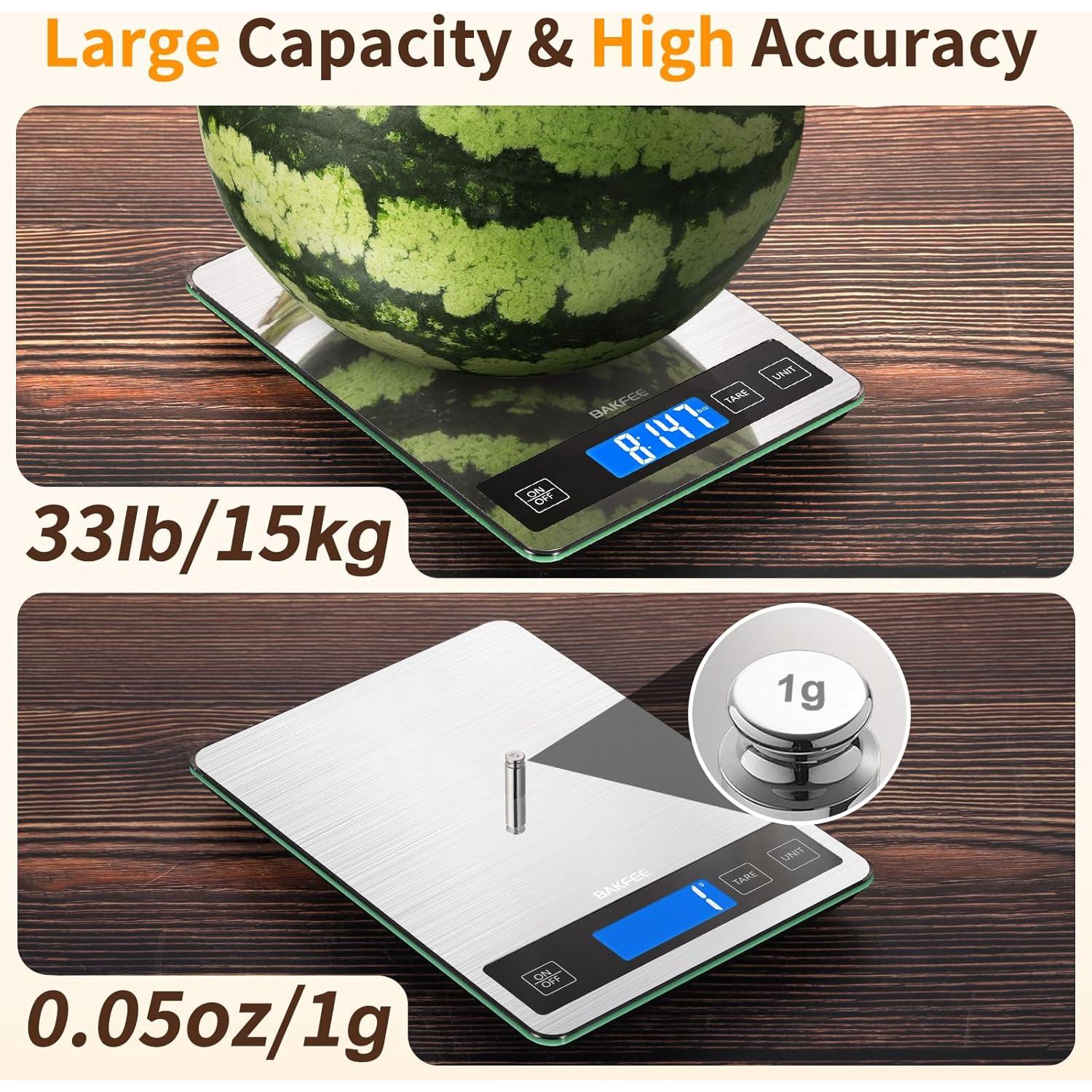 Báscula de Cocina Digital BakFee 15kg Acero Inoxidable Vidrio