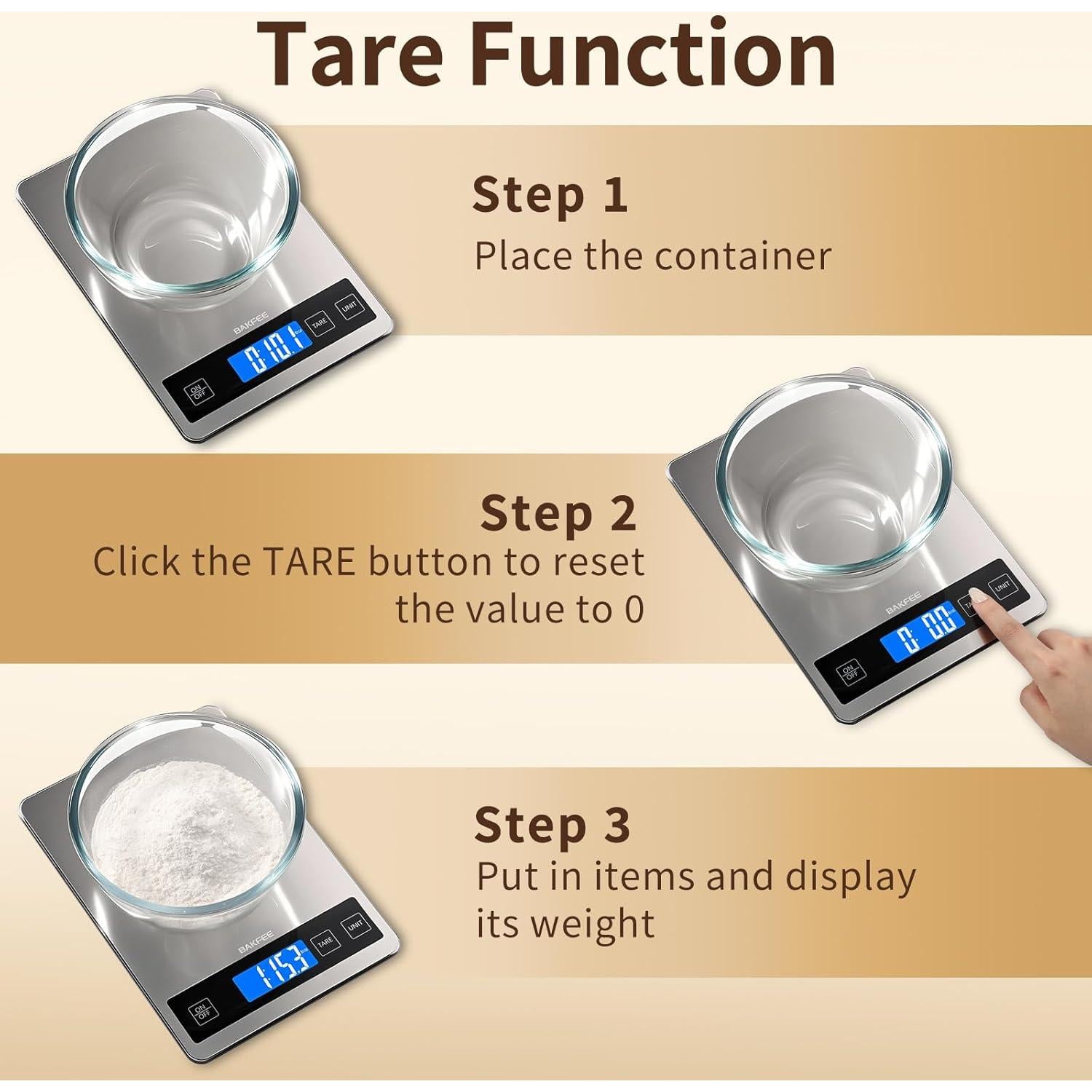 Báscula de Cocina Digital BakFee 15kg Acero Inoxidable Vidrio