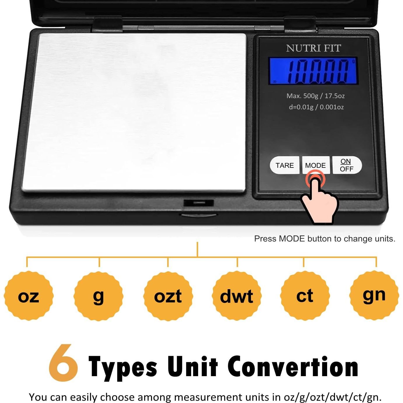 Balanza Digital NUTRI FIT 500g Precisión 0.01g Portátil