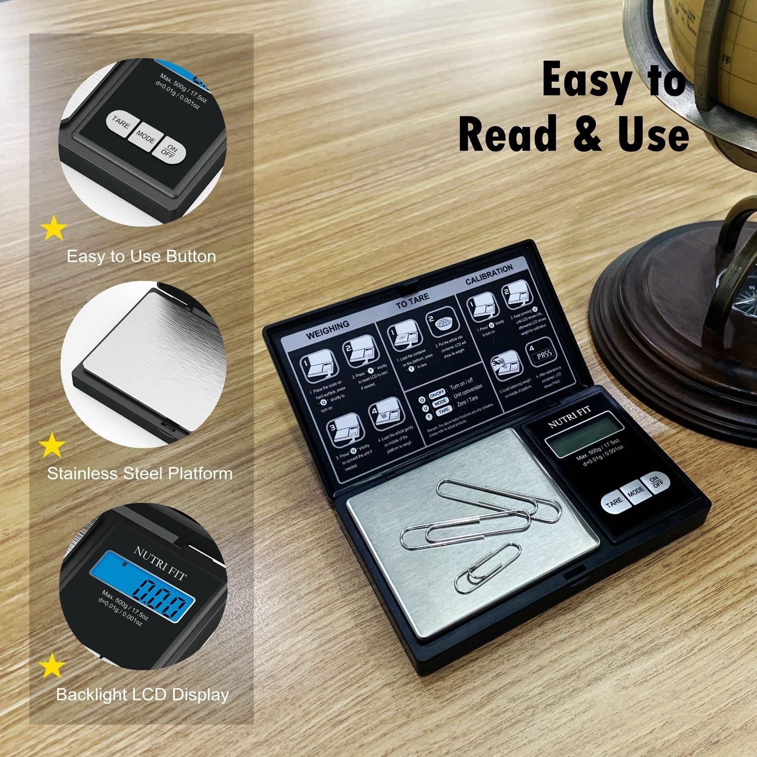 Balanza Digital NUTRI FIT 500g Precisión 0.01g Portátil