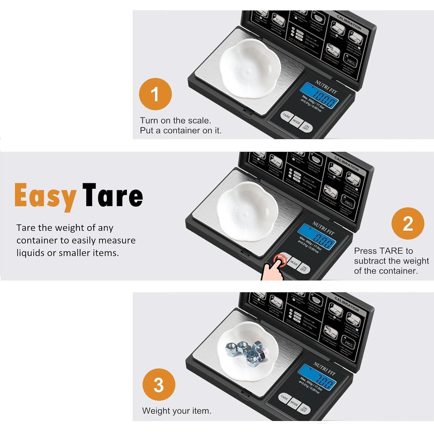 Balanza Digital NUTRI FIT 500g Precisión 0.01g Portátil