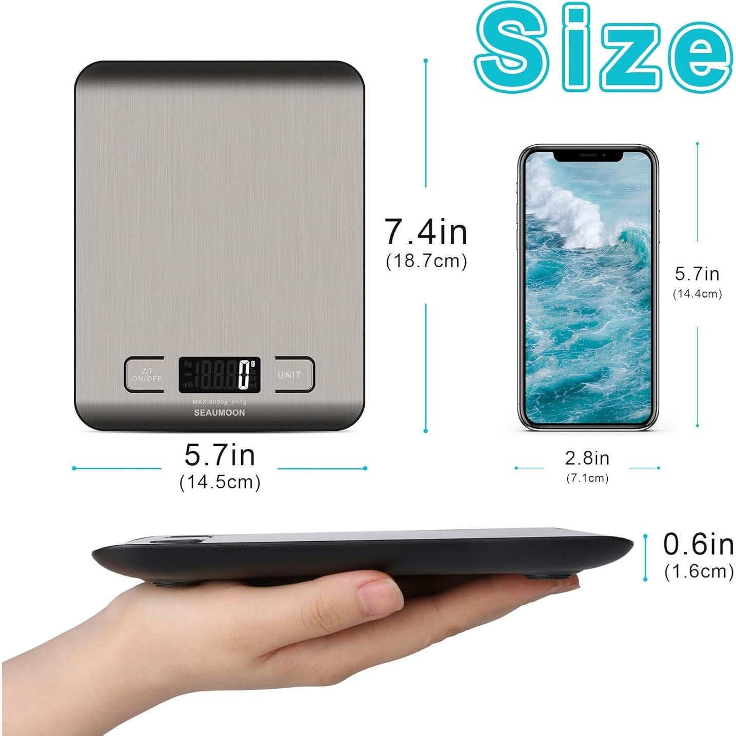 Báscula de Cocina Digital 5kg Plata - Precisa y Compacta