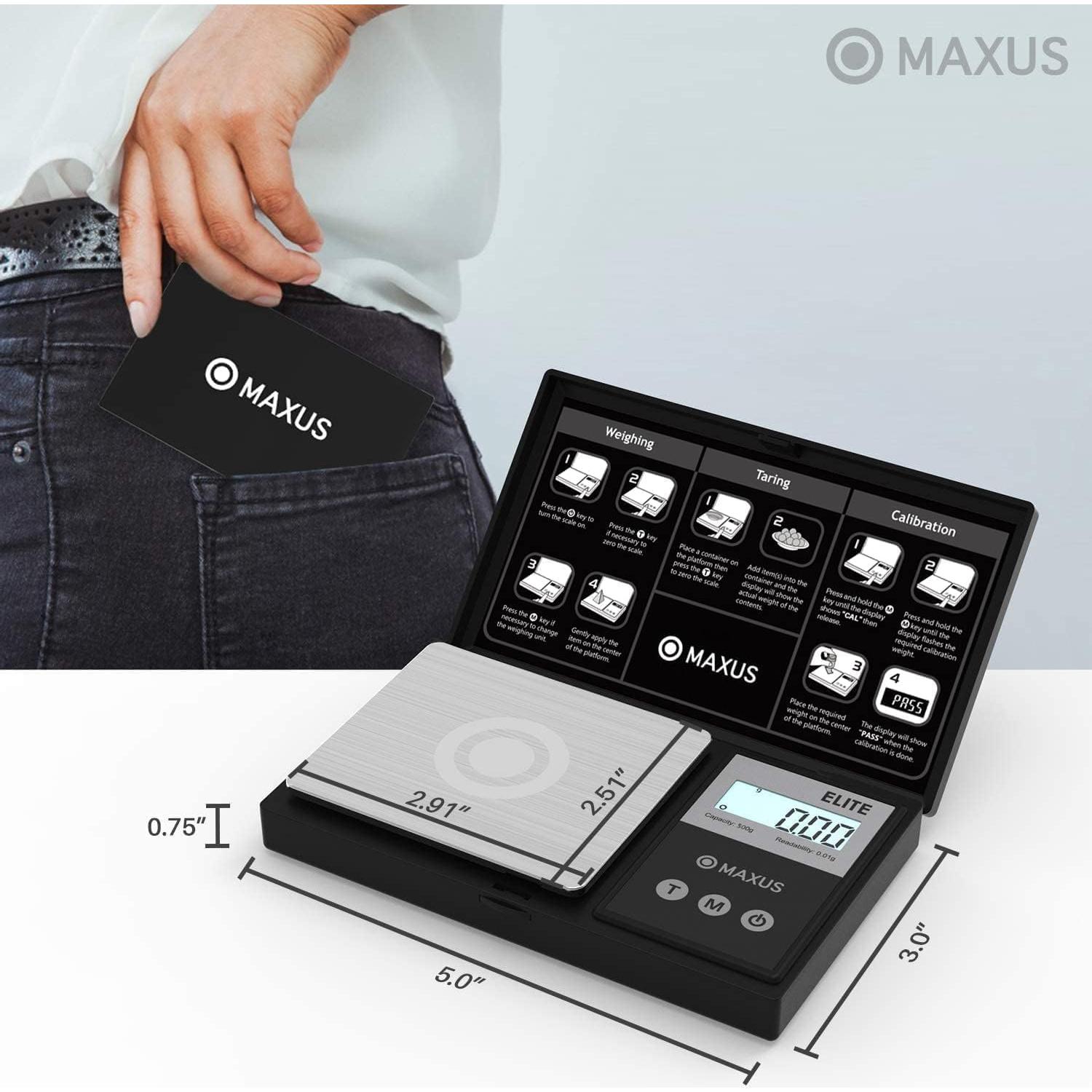 Báscula Digital de Bolsillo MAXUS 500g x 0.01g Alta Precisión