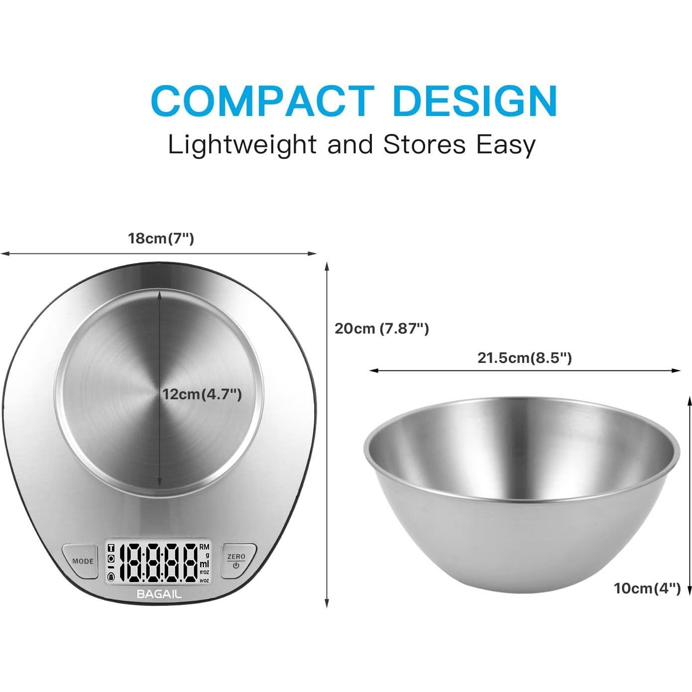 Balanza de Cocina Digital BAGAIL BASICS 5 kg Acero Inoxidable