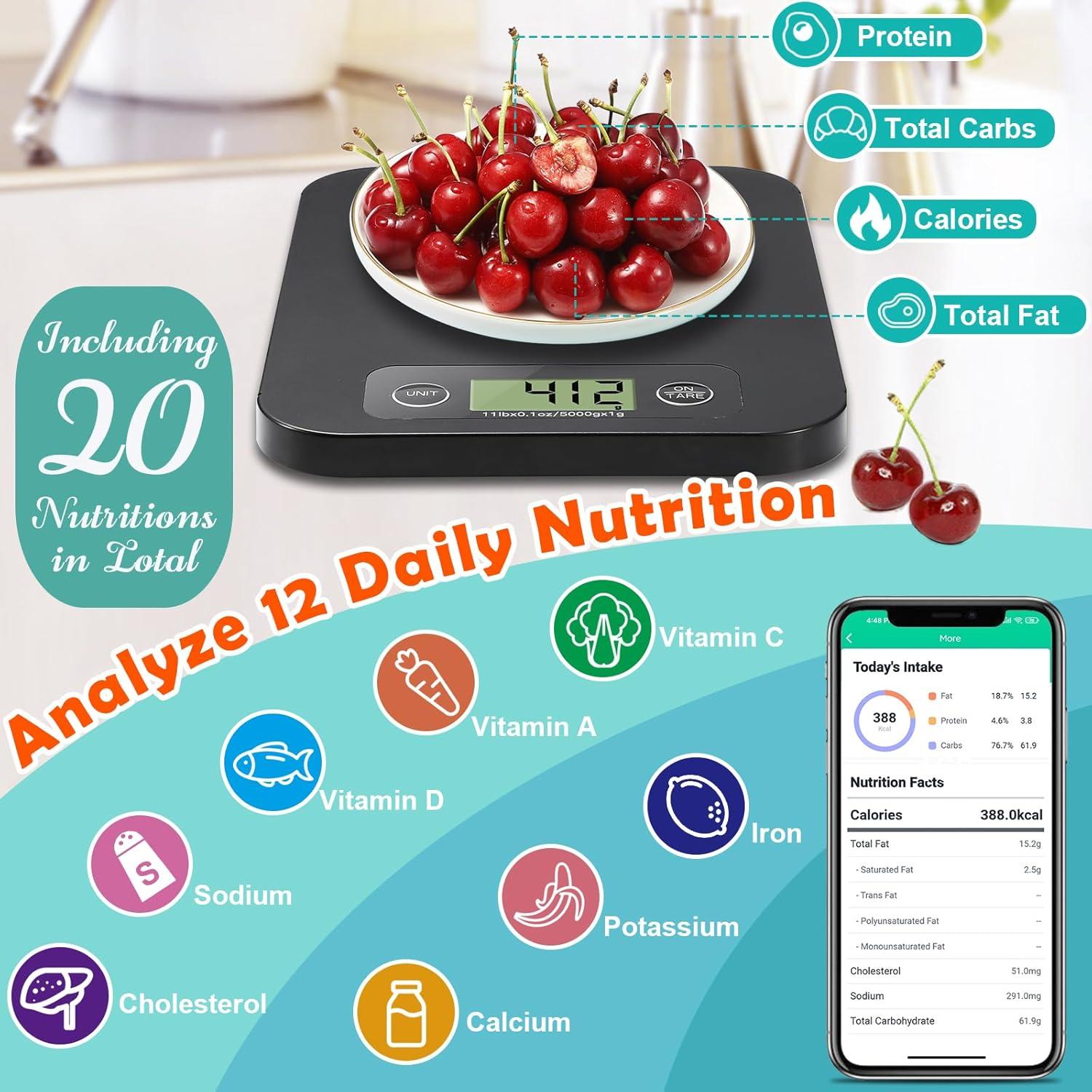 Balanza Digital de Cocina URAMAZ 5000g con APP Nutricional