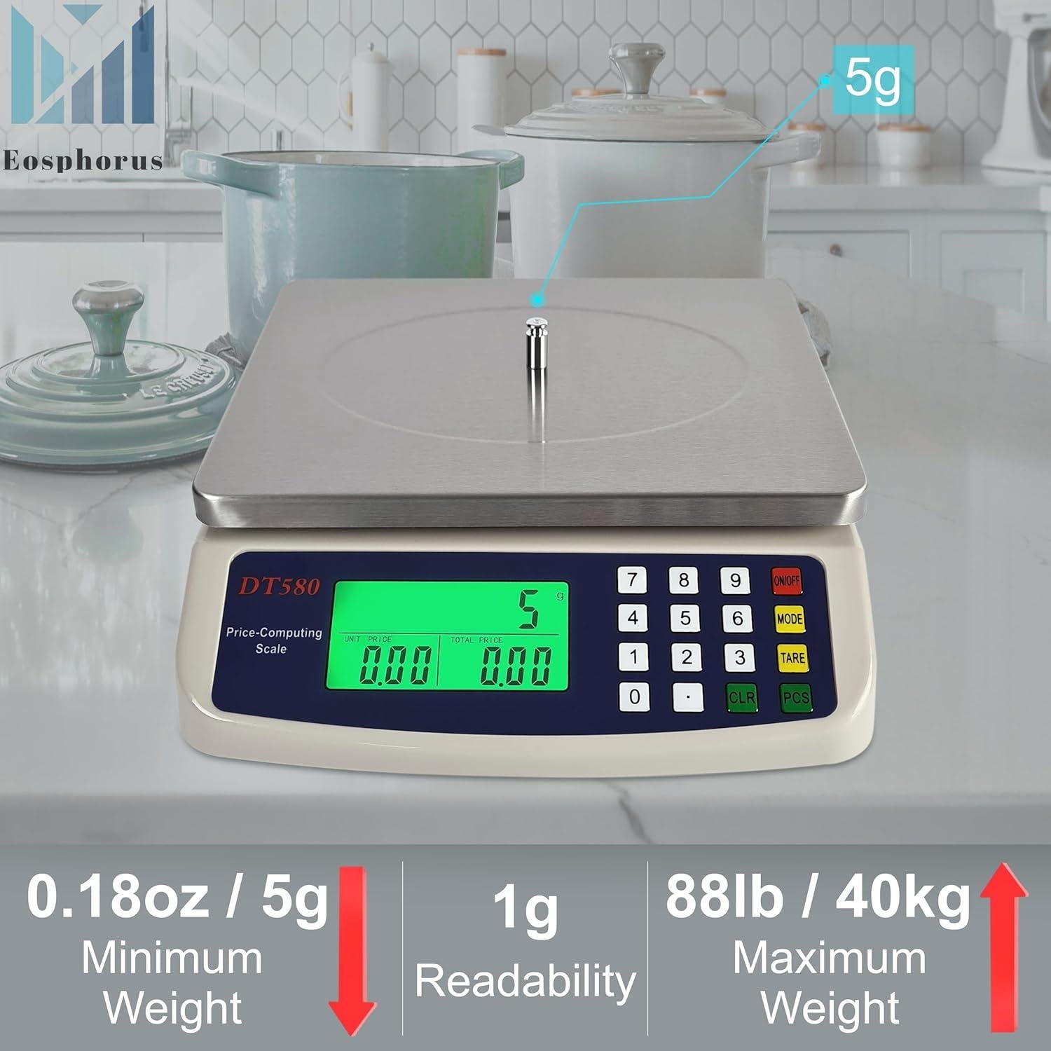 Báscula Digital Comercial Eosphorus 40kg Cálculo de Precios