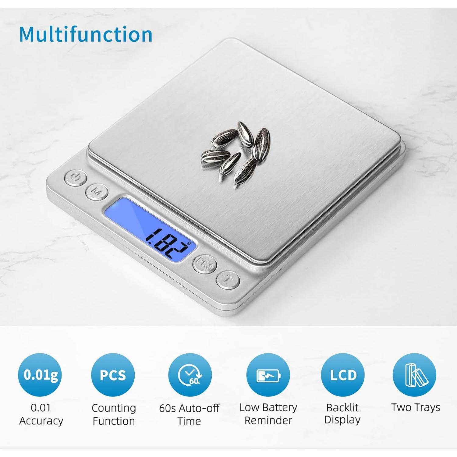 Báscula Digital de Cocina Toprime 500g 0.01g Acero Inoxidable