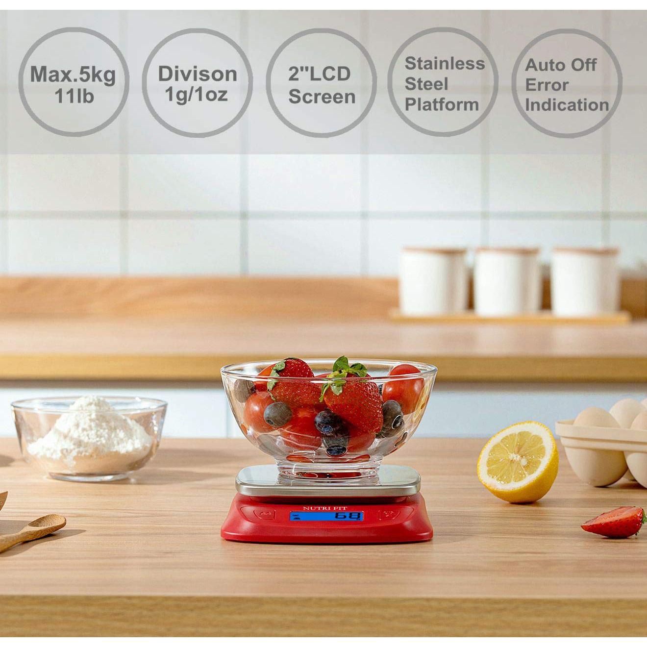 Balanza de Cocina Digital NUTRI FIT Ultra Slim 5kg Rojo