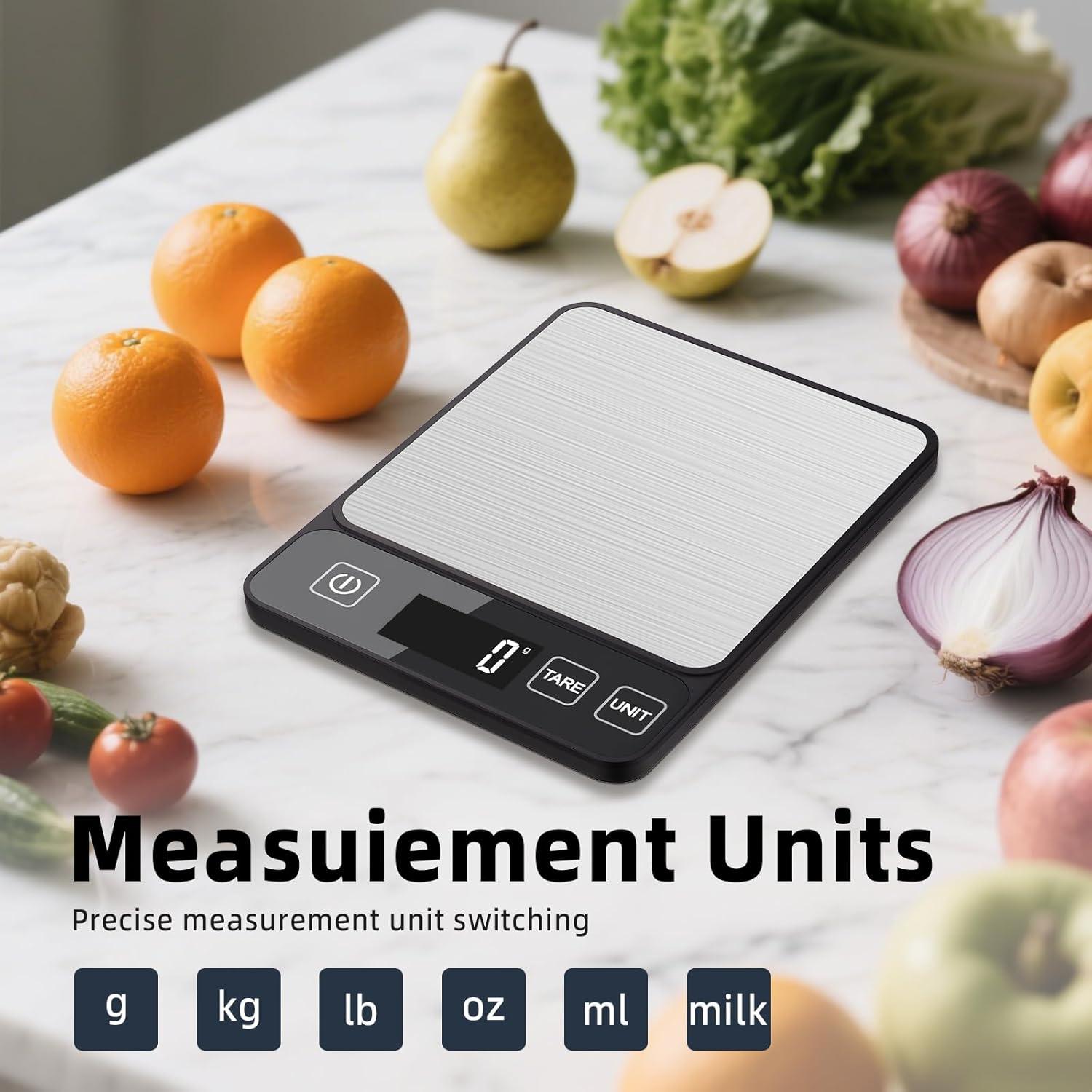 Báscula de Cocina Digital YONCON 10kg Acero Inoxidable LCD