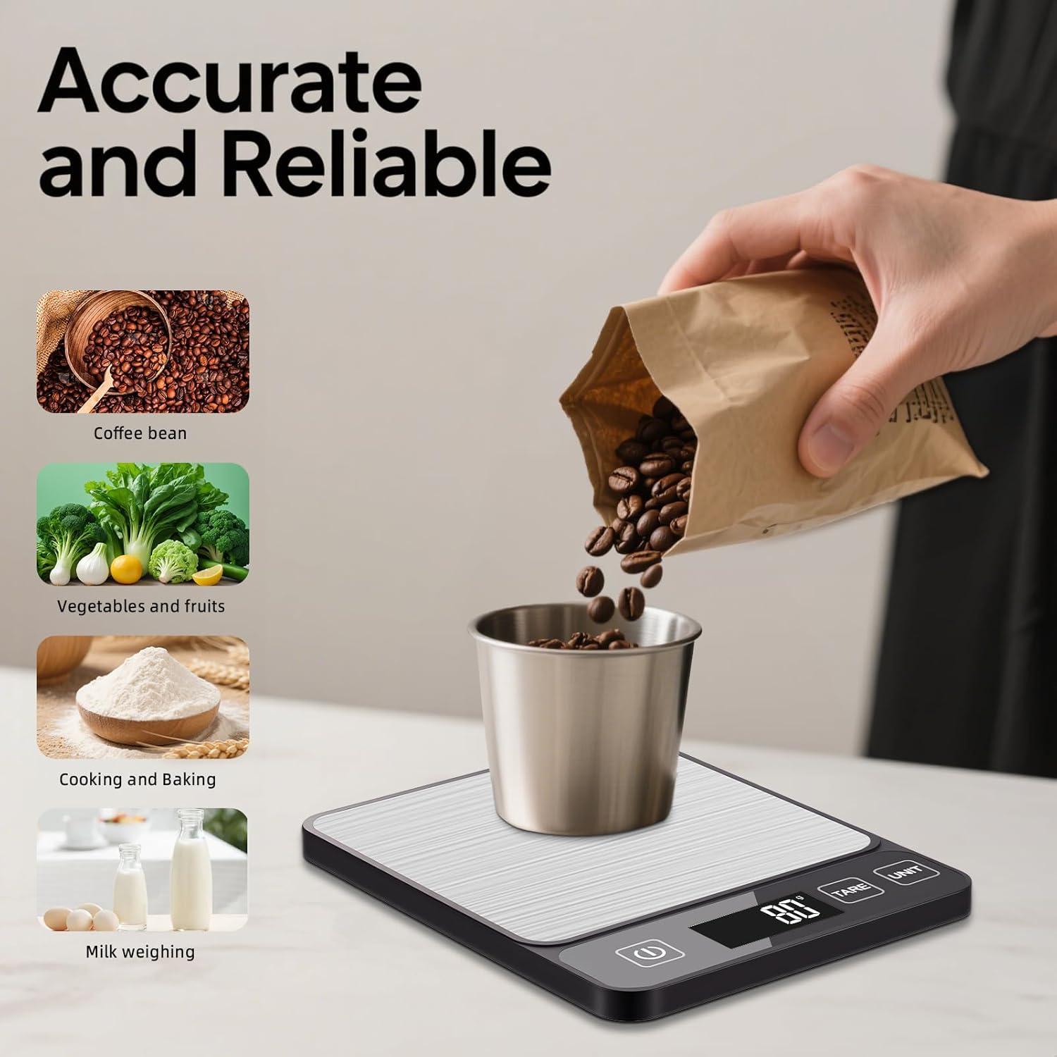 Báscula de Cocina Digital YONCON 10kg Acero Inoxidable LCD