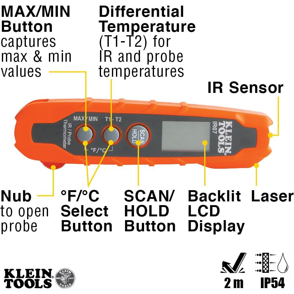 Termómetro Digital Infrarrojo y Sonda Klein Tools IR07