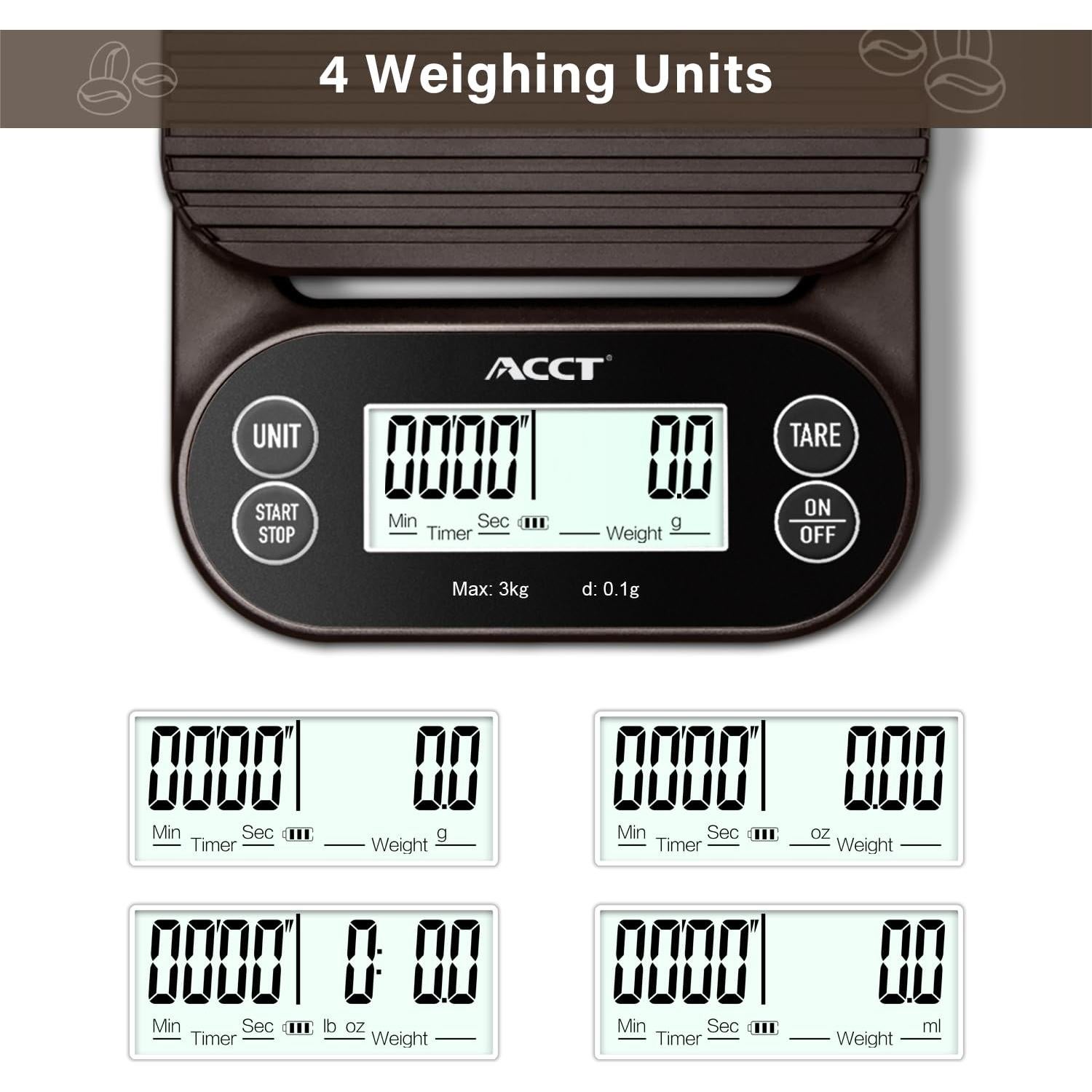 Báscula de Café ACCT K1802 3kg/0.1g con Temporizador