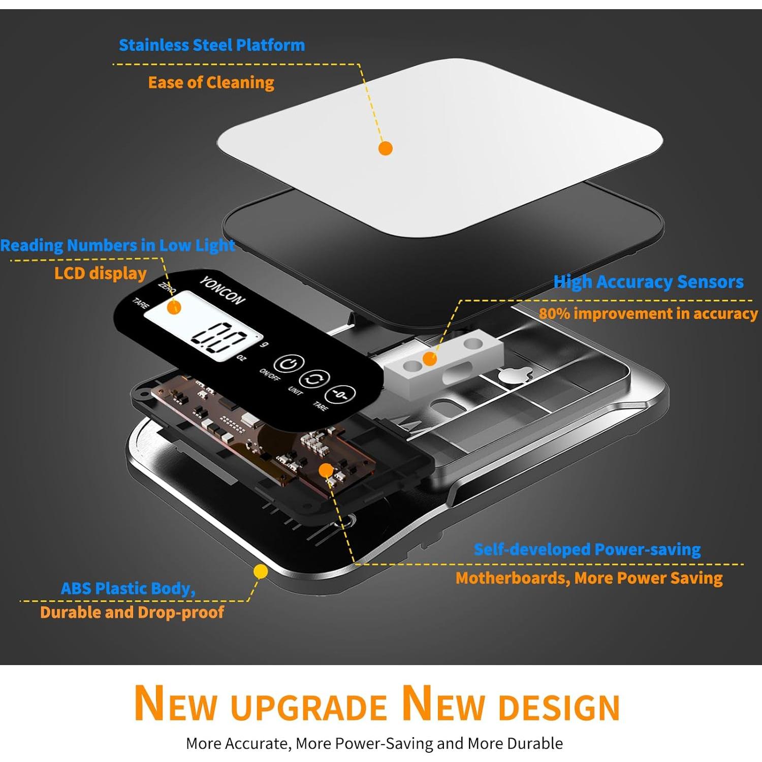 Báscula de Cocina Digital YONCON 3kg/0.1g, Precisa y Función Tara