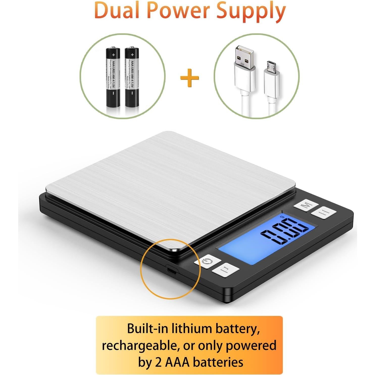 Balanza Digital BOMATA 0.01g/1kg Recargable USB Pantalla Grande