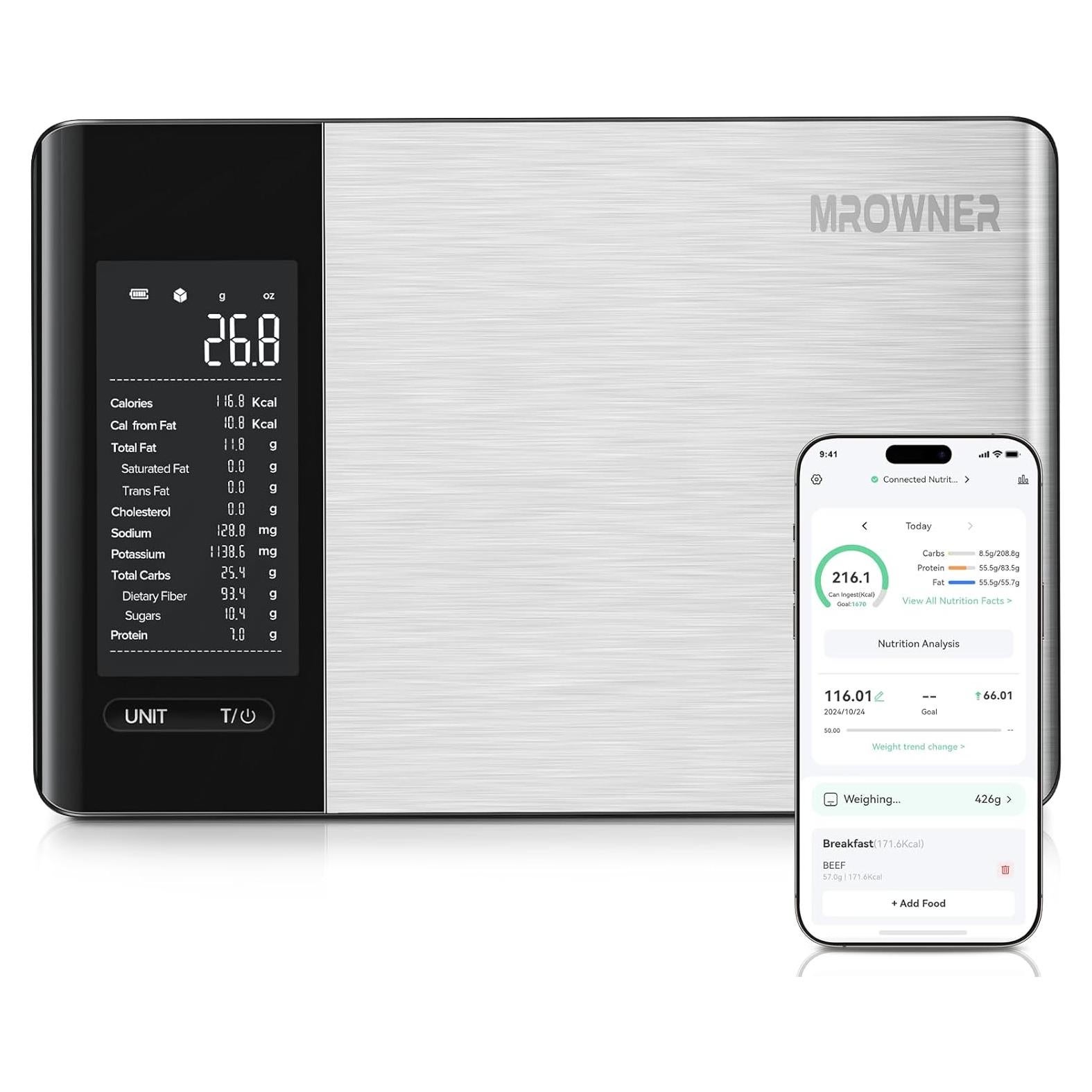 Báscula de Cocina Inteligente MrOwner 10kg Acero Inoxidable