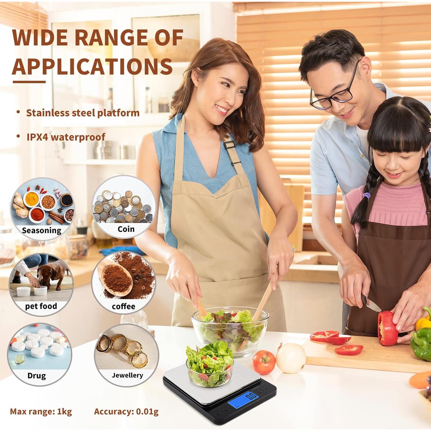 Balanza Digital de Cocina MEIYA 1000g x 0.01g Acero Inoxidable