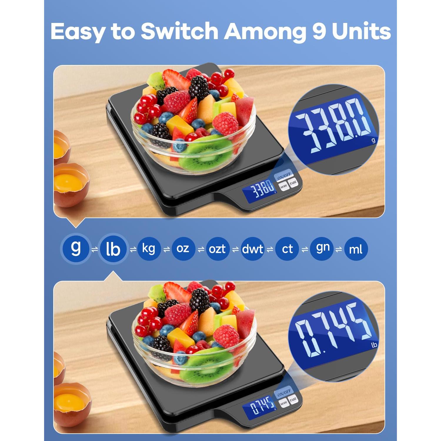 Escala de Cocina KUBEI 5kg Alta Precisión 0.1g Recargable USB