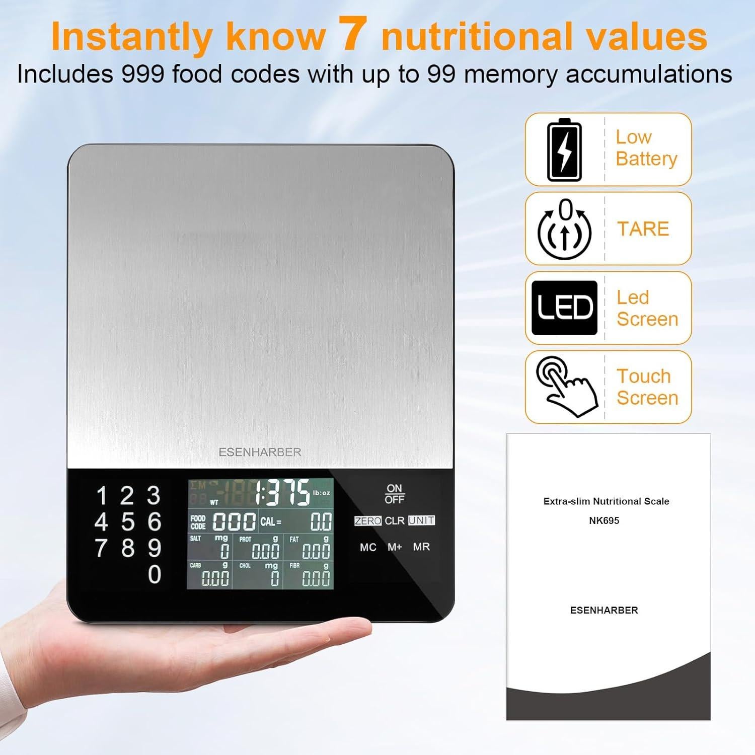 Báscula de Alimentos Digital Esenharber con Calculadora Nutricional