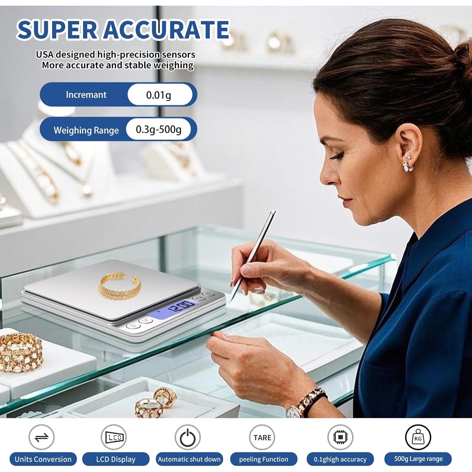 Báscula Digital de Cocina MEIYA 500g Precisión 0.01g Plata