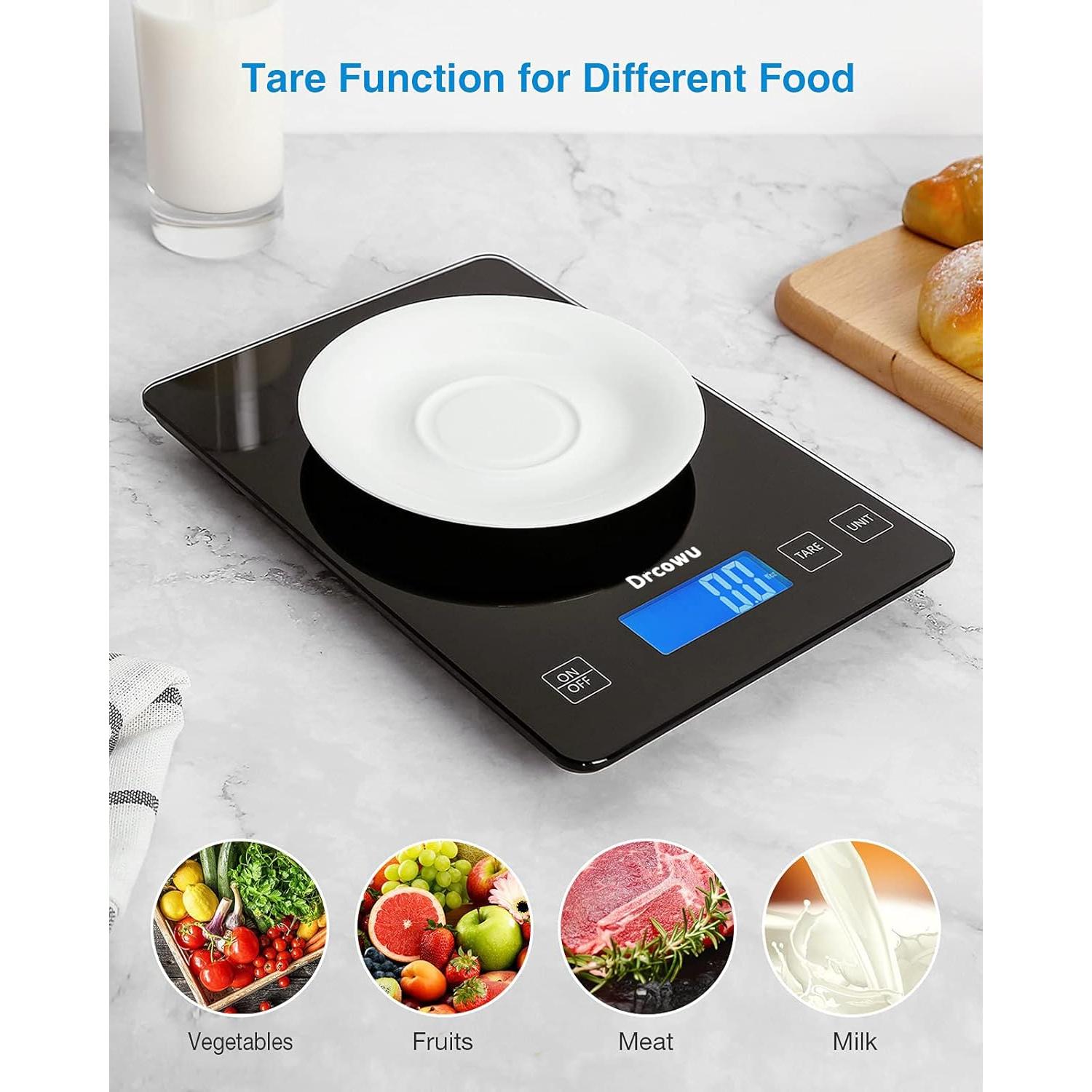Escala de Cocina Digital Drcowu 15kg con Pantalla LCD Negra