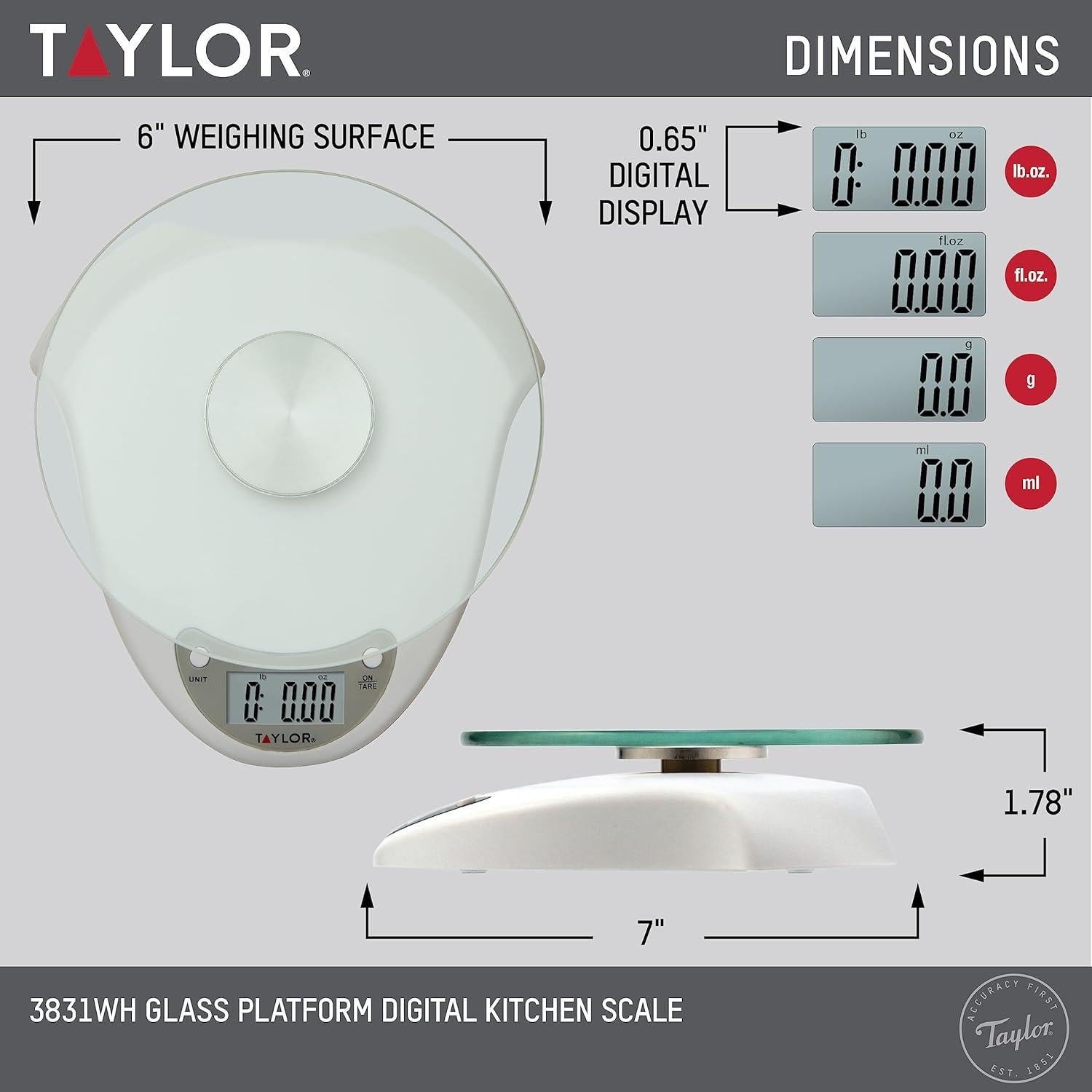Báscula de Cocina Digital Taylor 5 kg con Plataforma de Vidrio