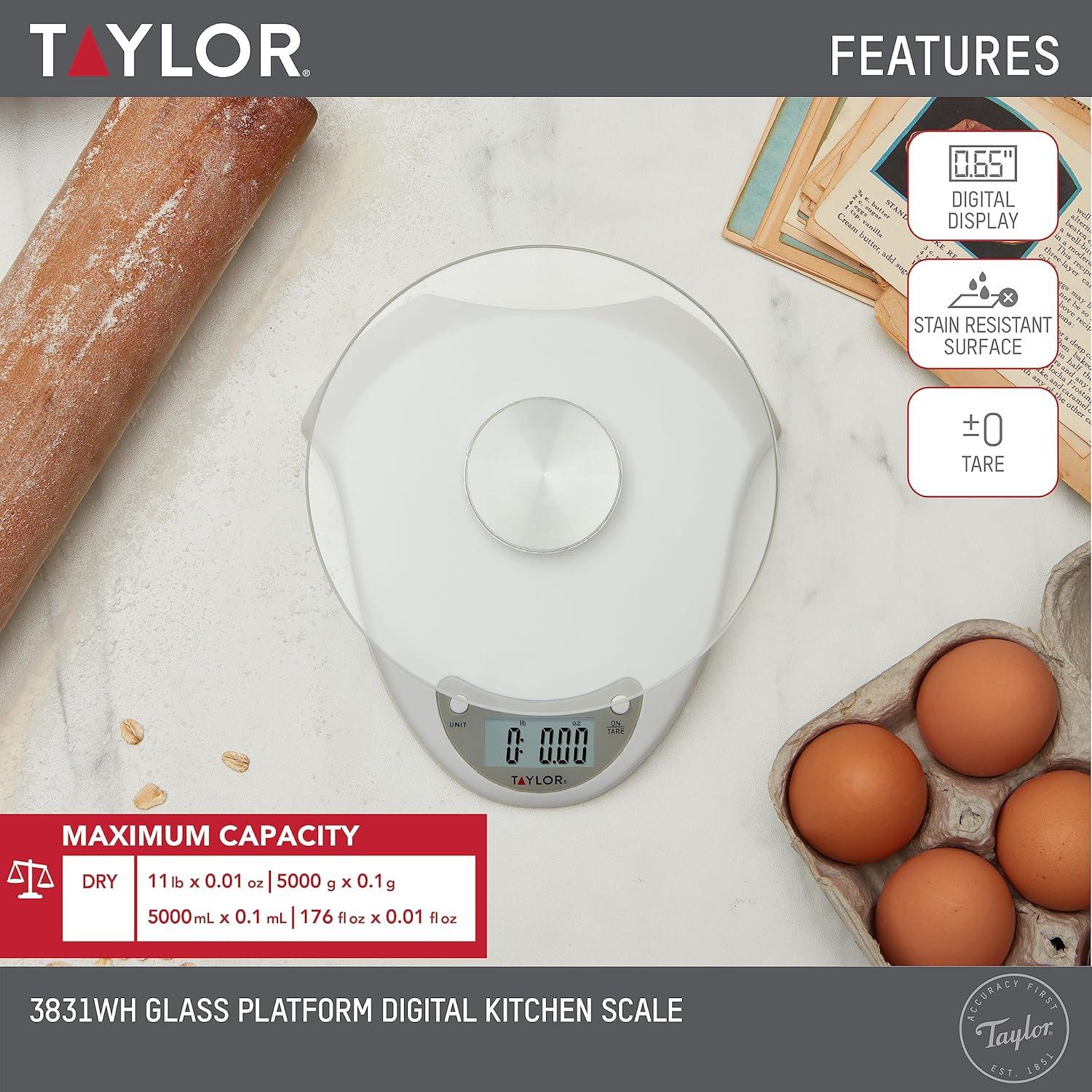 Báscula de Cocina Digital Taylor 5 kg con Plataforma de Vidrio