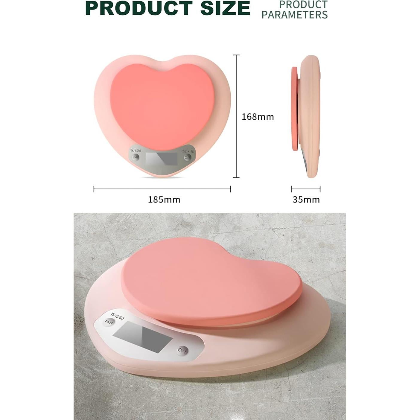 Balanza de Cocina YRY Rosa Corazón LCD 5 kg Precisa Tare