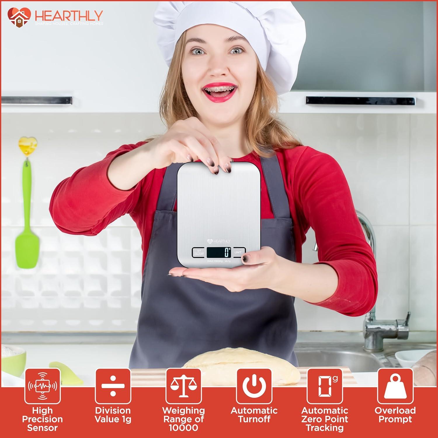 Báscula Digital de Cocina Hearthly 10kg Acero Inoxidable