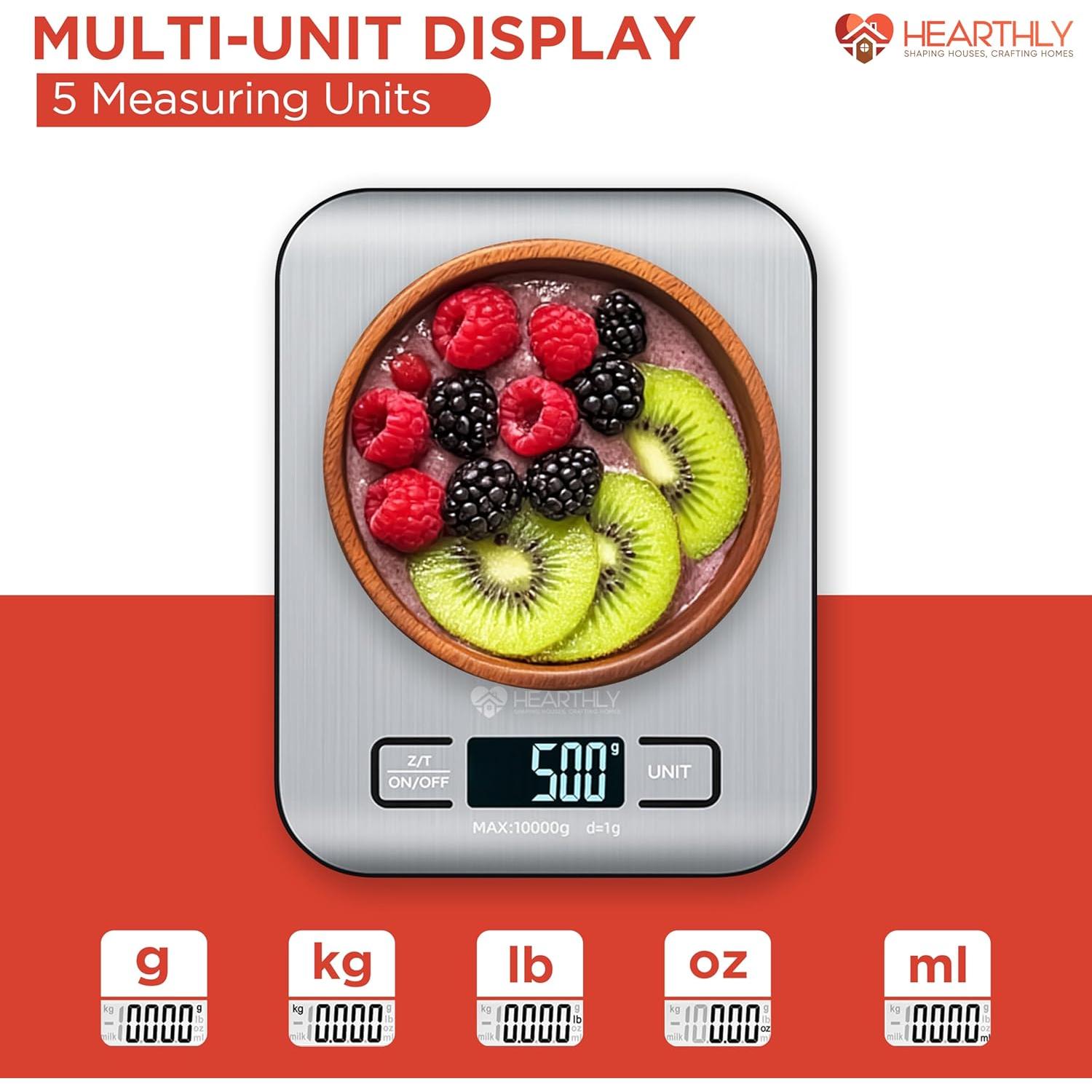 Báscula Digital de Cocina Hearthly 10kg Acero Inoxidable