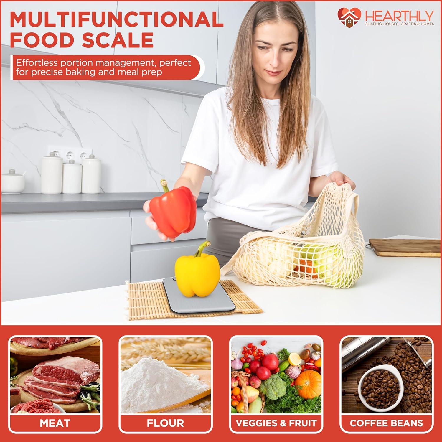 Báscula Digital de Cocina Hearthly 10kg Acero Inoxidable