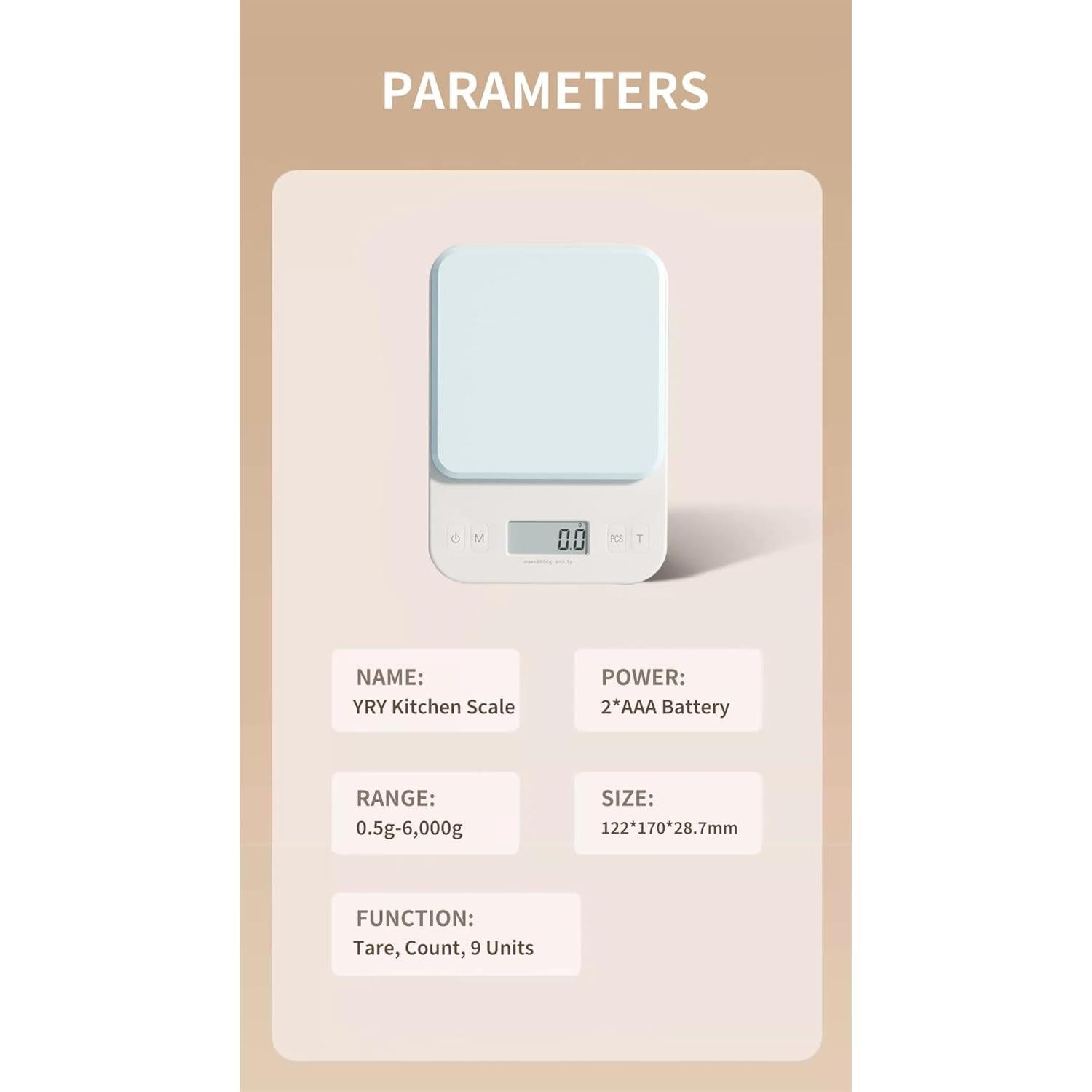 Balanza Digital de Cocina YRY Elfo Blanco 6kg/0.1g LCD Retroiluminado