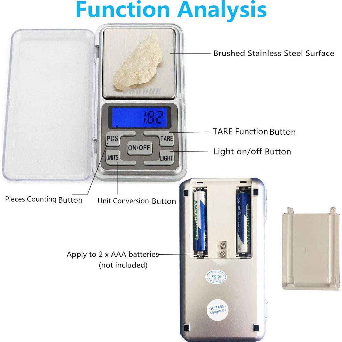 Escala Digital de Cocina WOWOHE 500g Alta Precisión Portátil