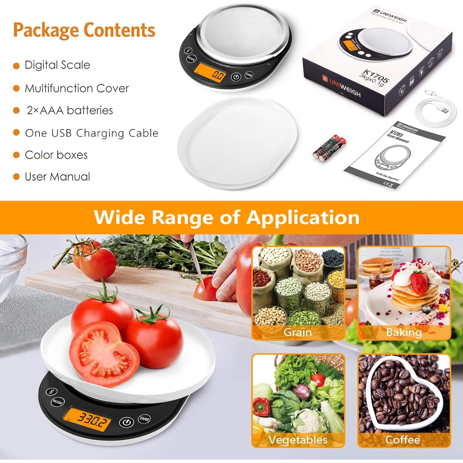 Báscula Digital de Cocina UNIWEIGH 3kg con Calculadora Nutricional