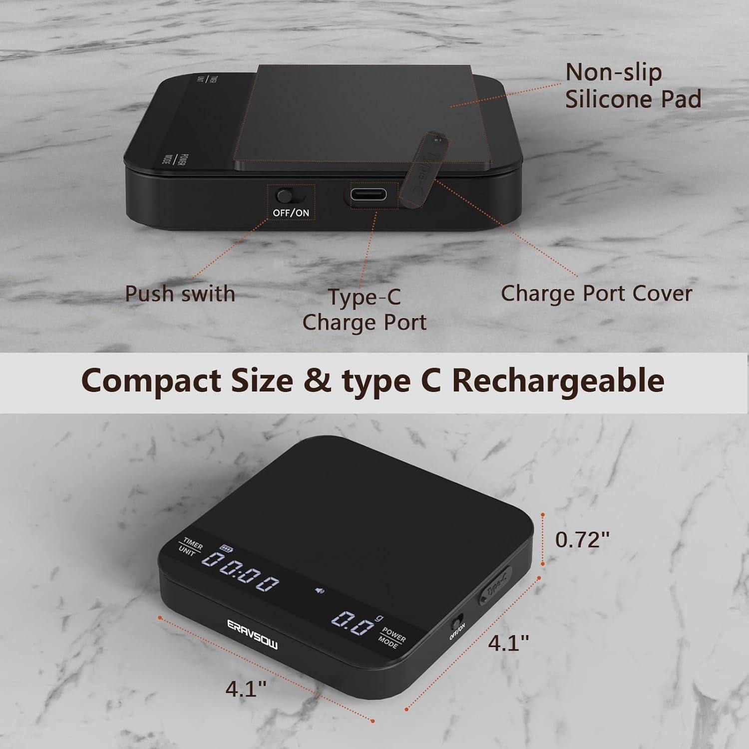 Báscula de café digital ERAVSOW 2kg/0.1g con temporizador